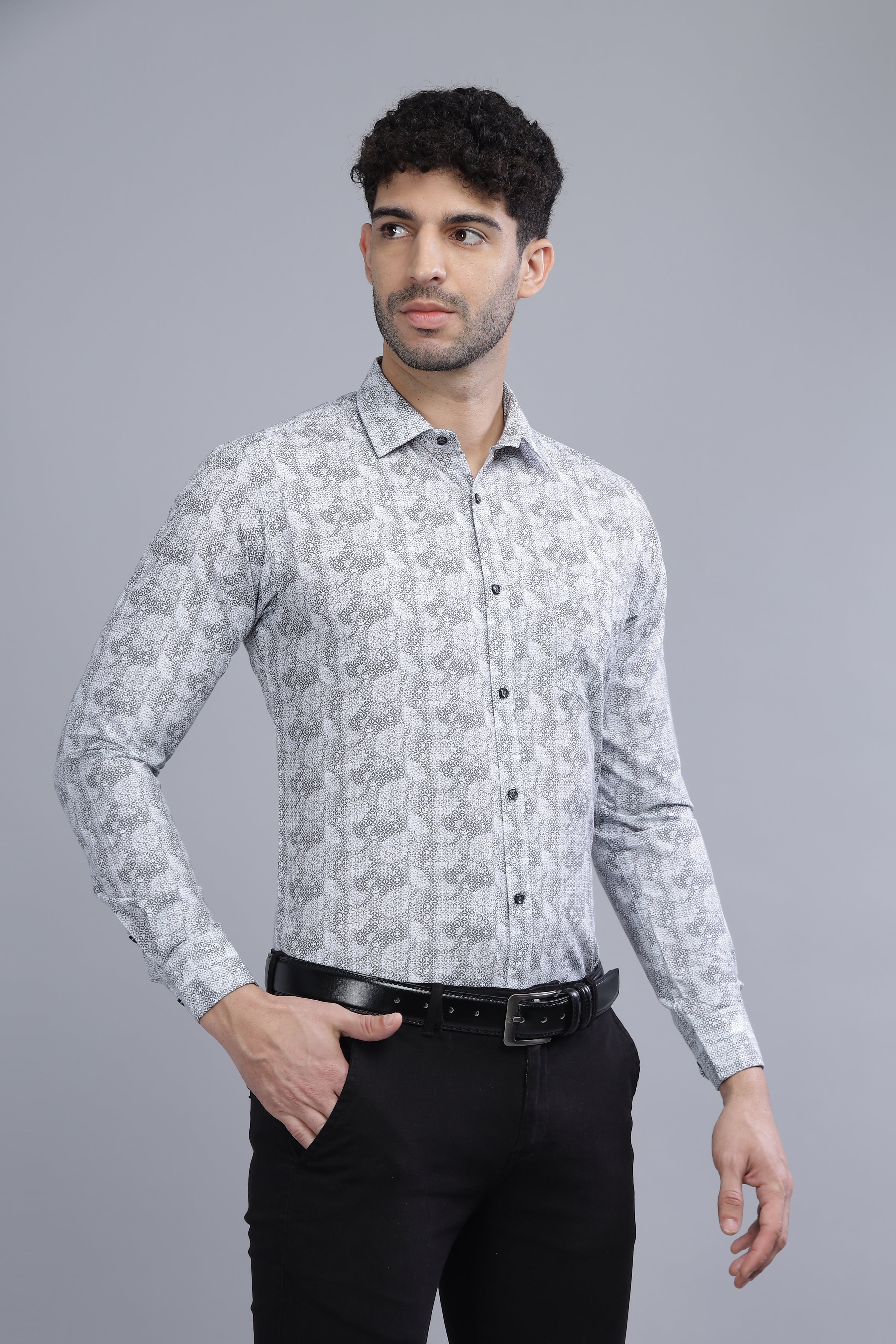 Grey Designer Printed Shirt