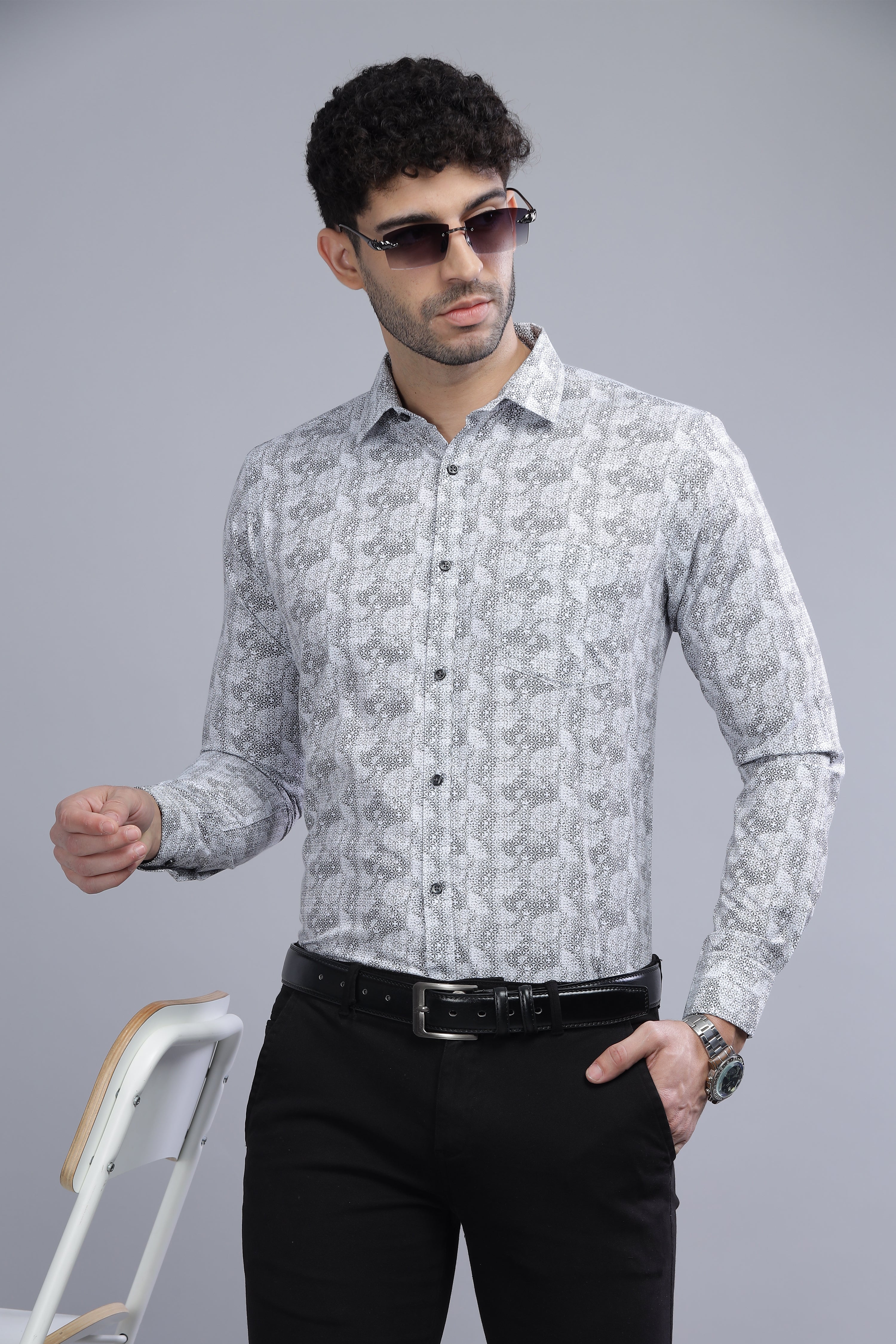 Grey Designer Printed Shirt