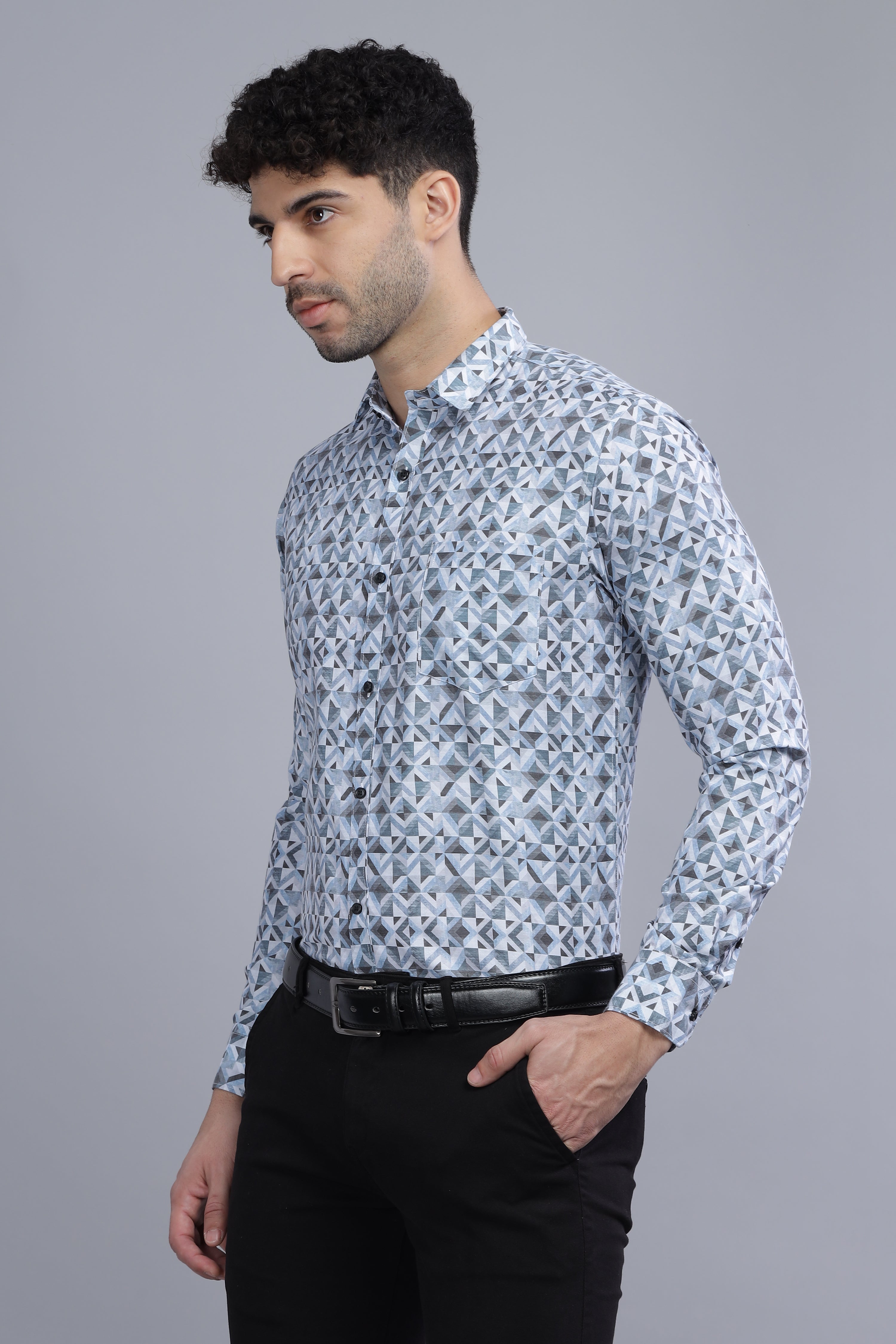 Cotton Blend Printed Lavender Shirt