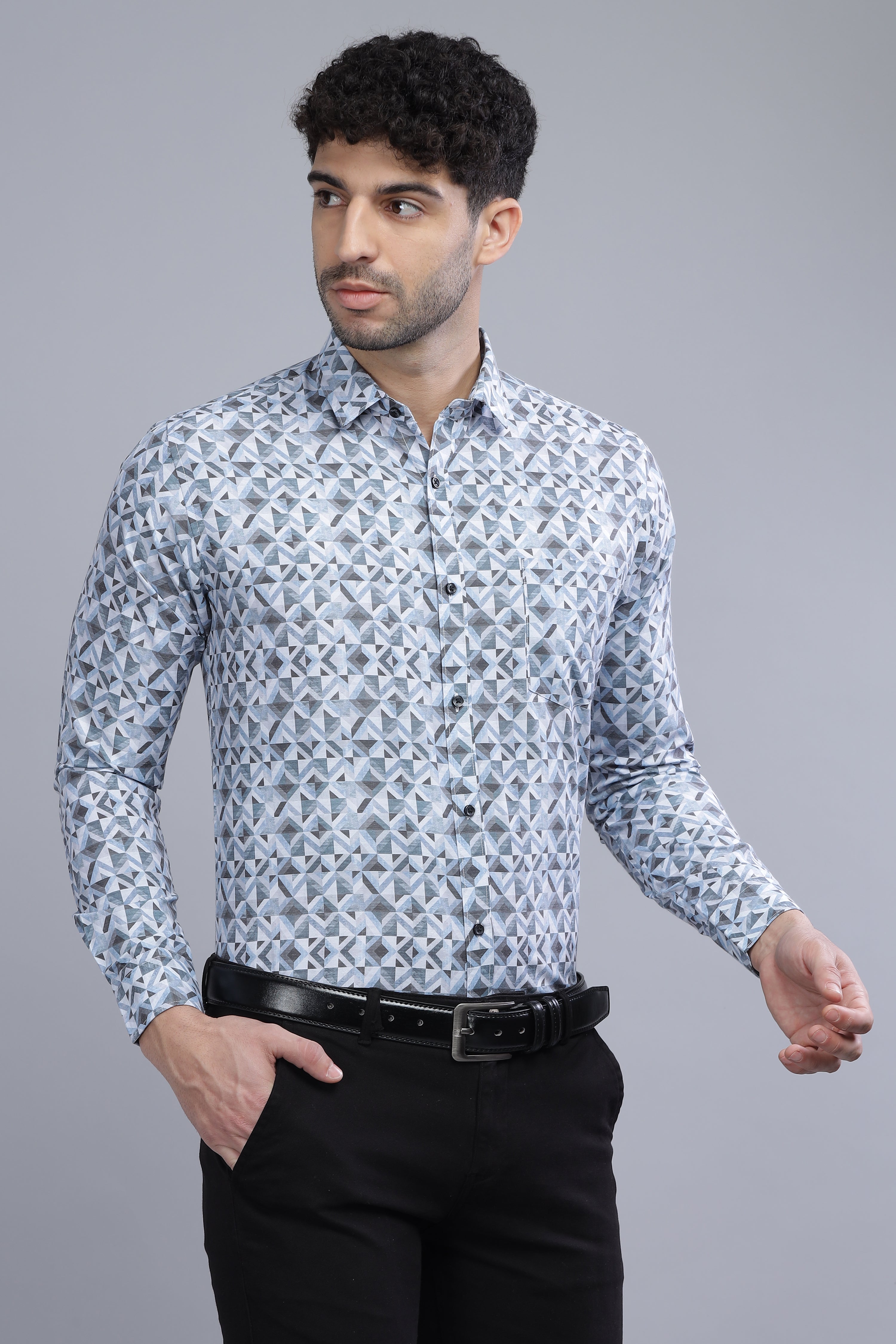 Cotton Blend Printed Lavender Shirt