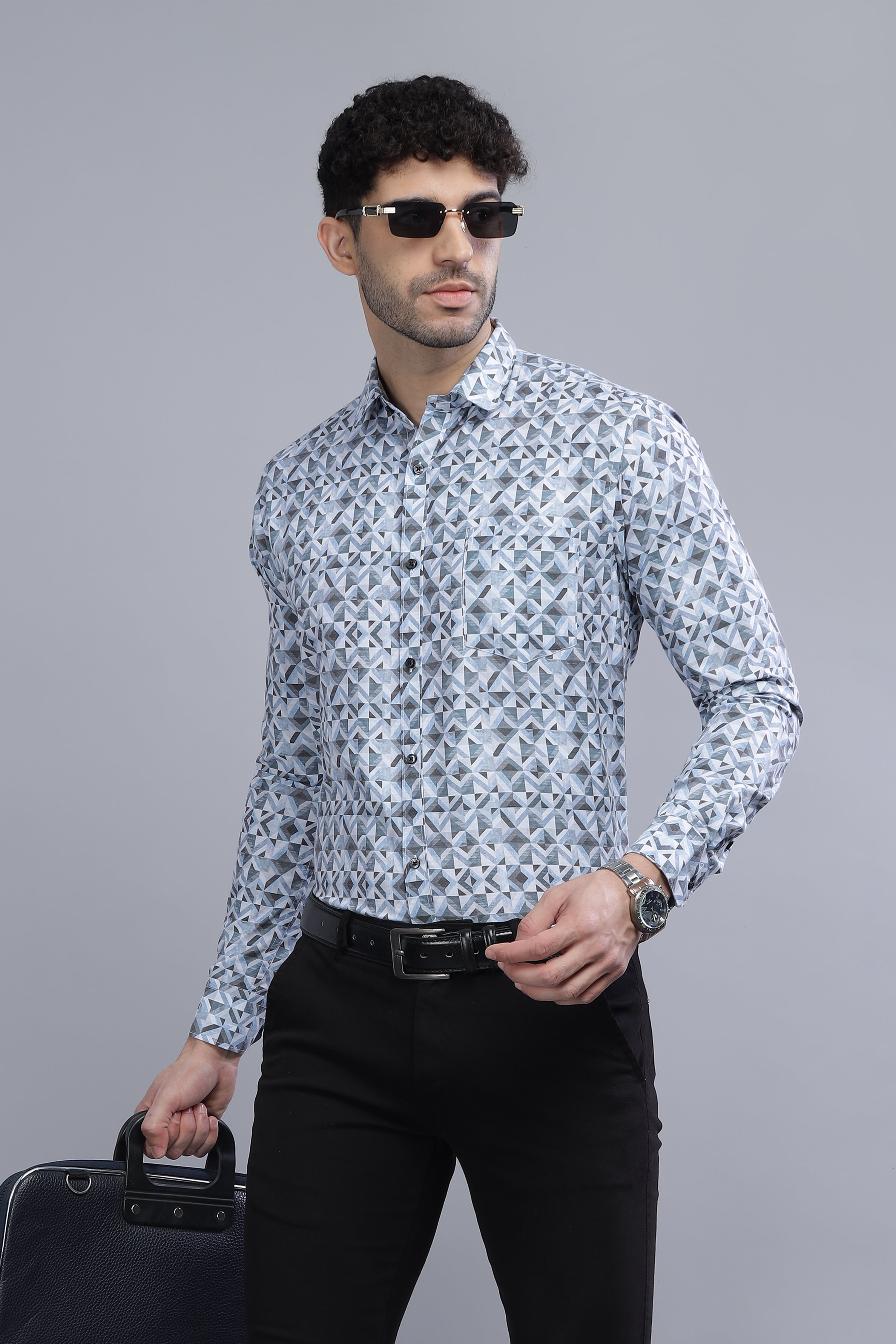 Cotton Blend Printed Lavender Shirt