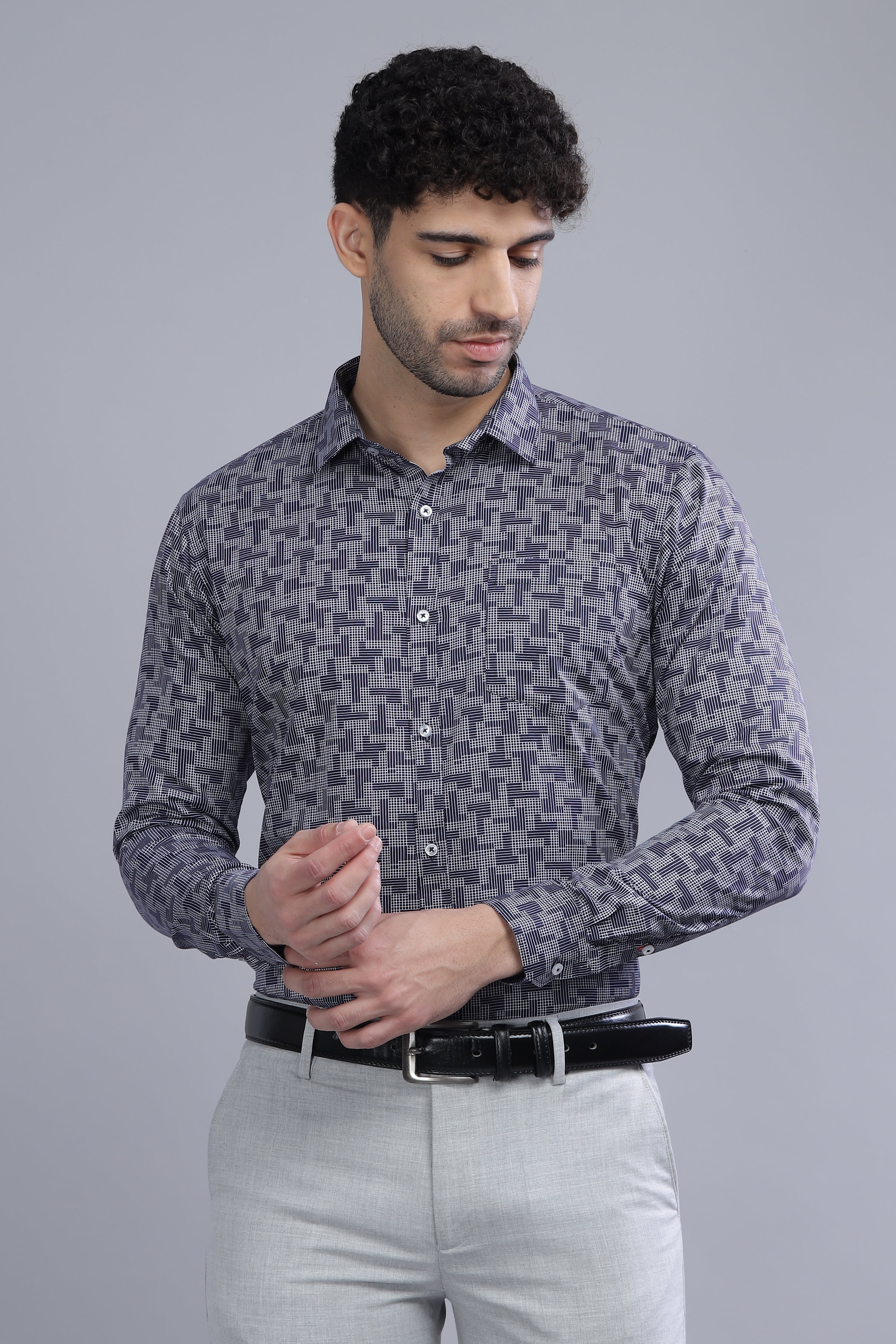 Cotton  Grey Printed Shirt