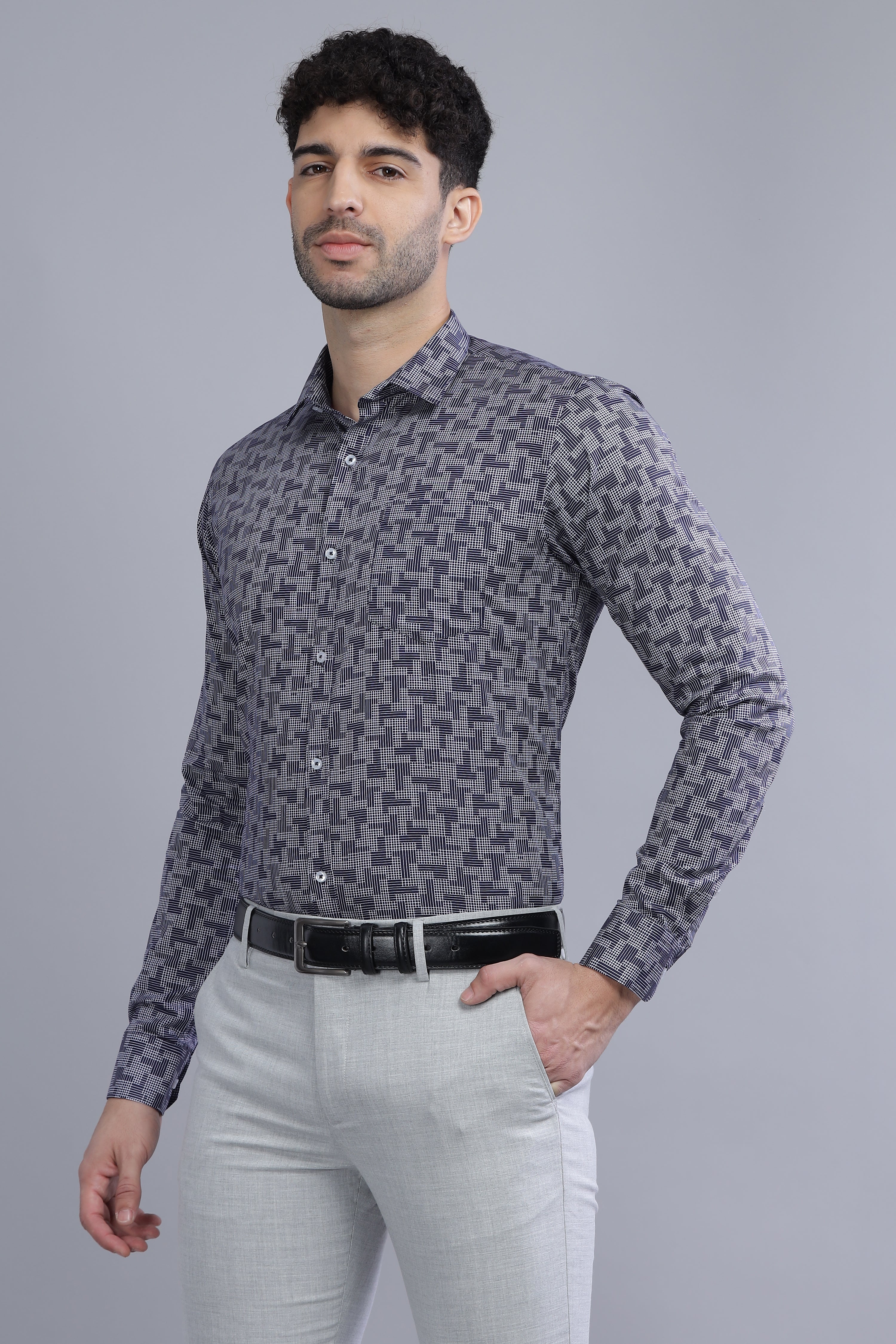 Cotton  Grey Printed Shirt