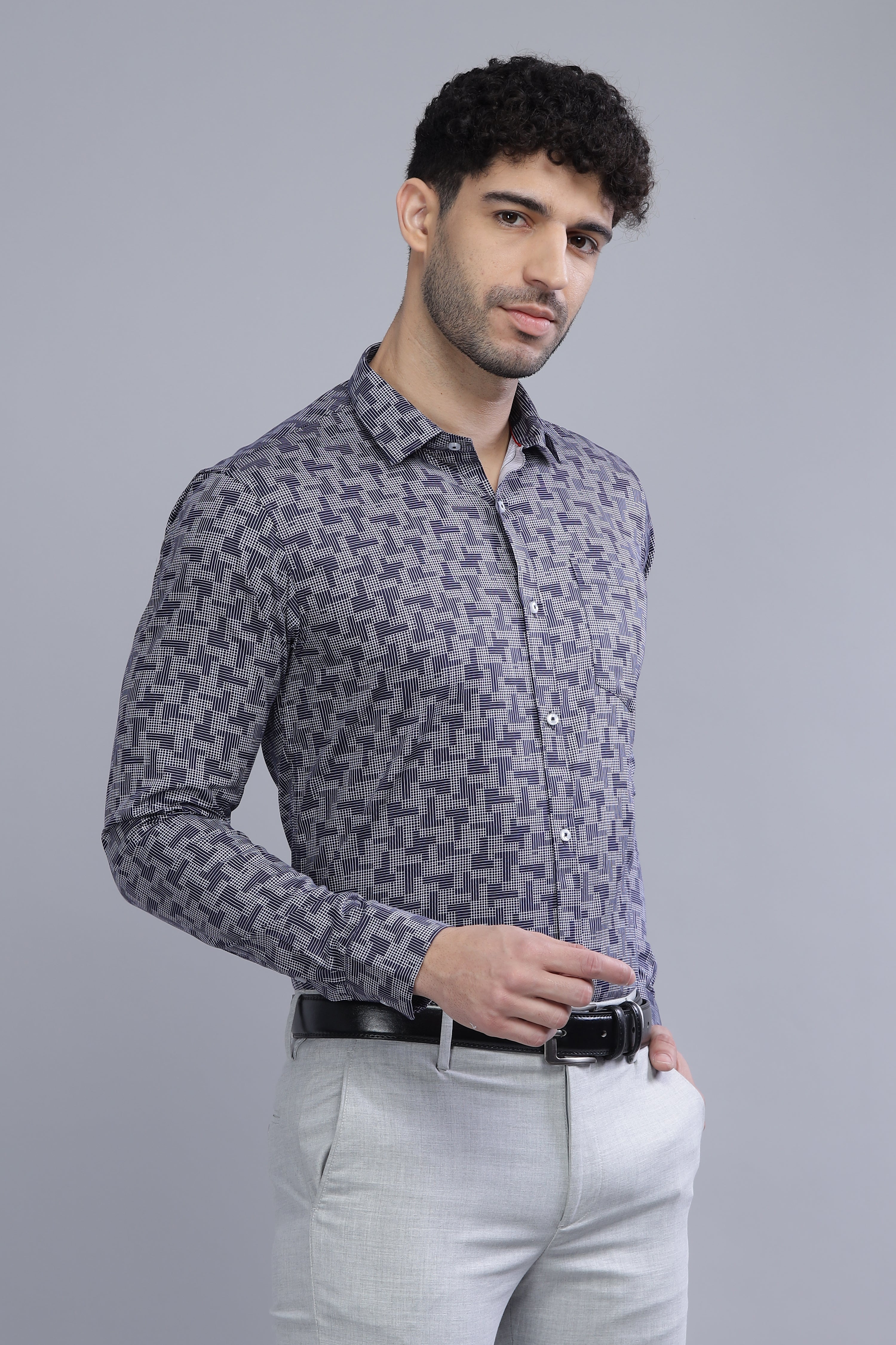 Cotton  Grey Printed Shirt