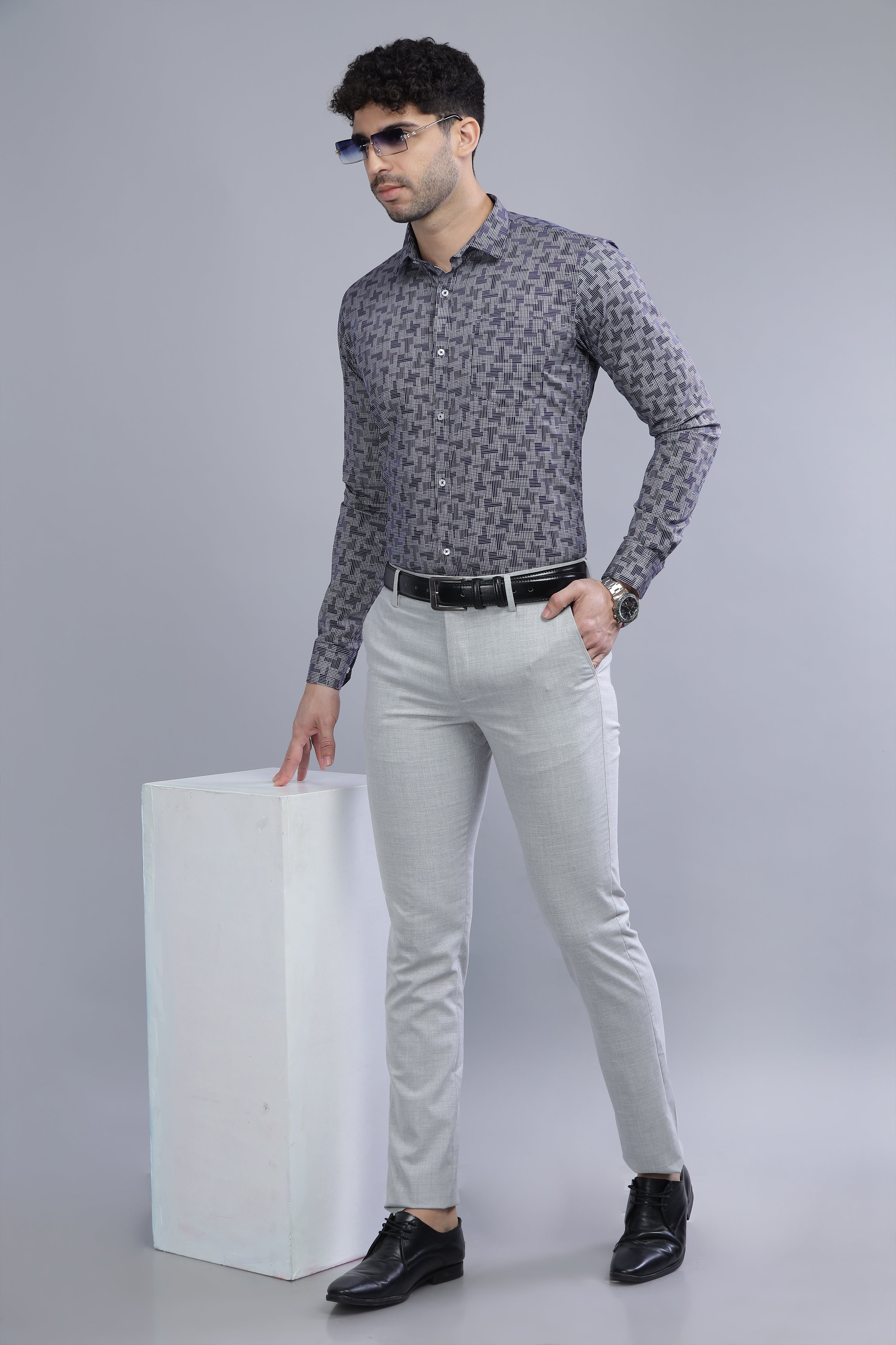 Cotton  Grey Printed Shirt