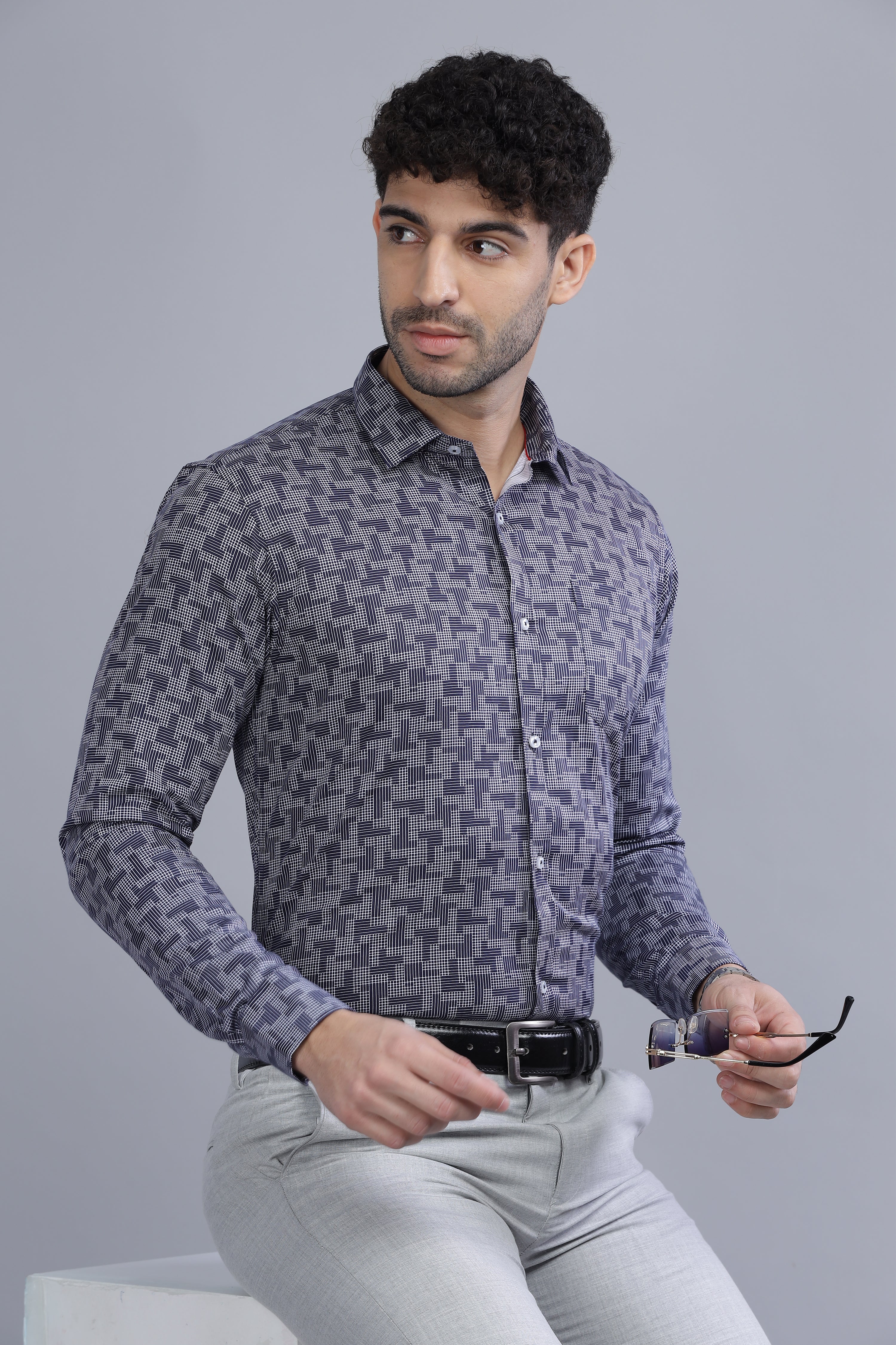 Cotton  Grey Printed Shirt