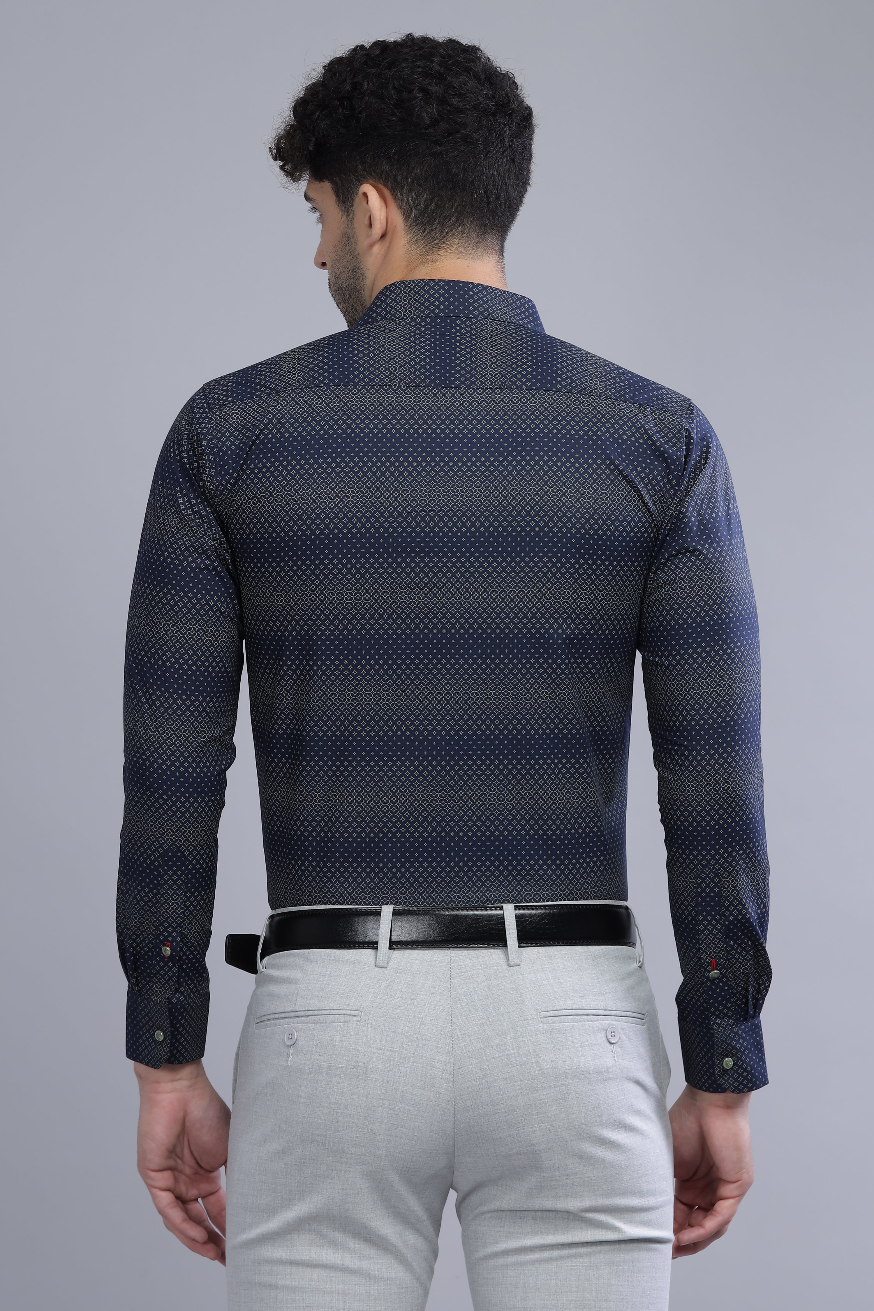 Full Sleeves Navy Blue Regular Printed Shirt