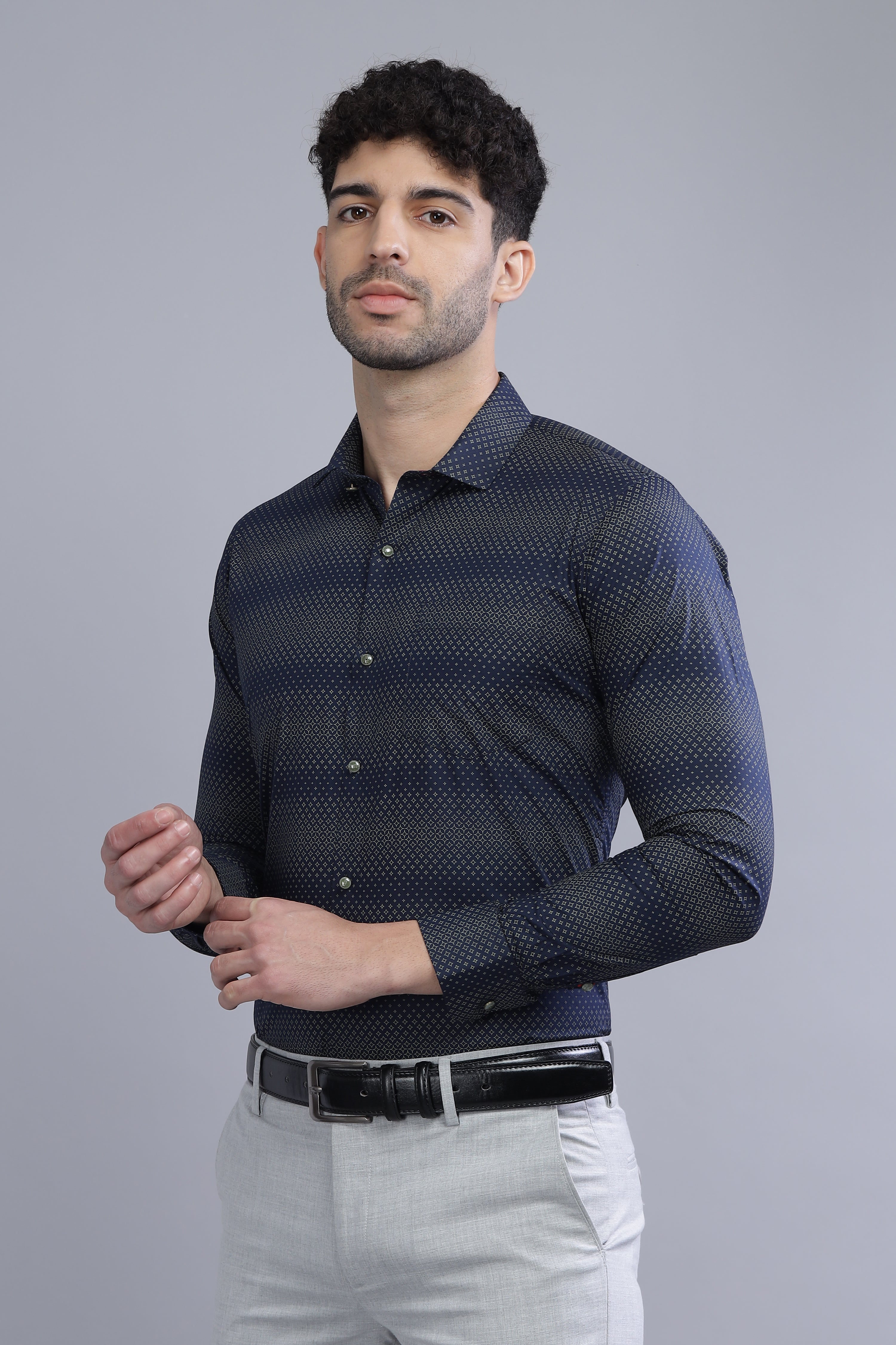 Full Sleeves Navy Blue Regular Printed Shirt