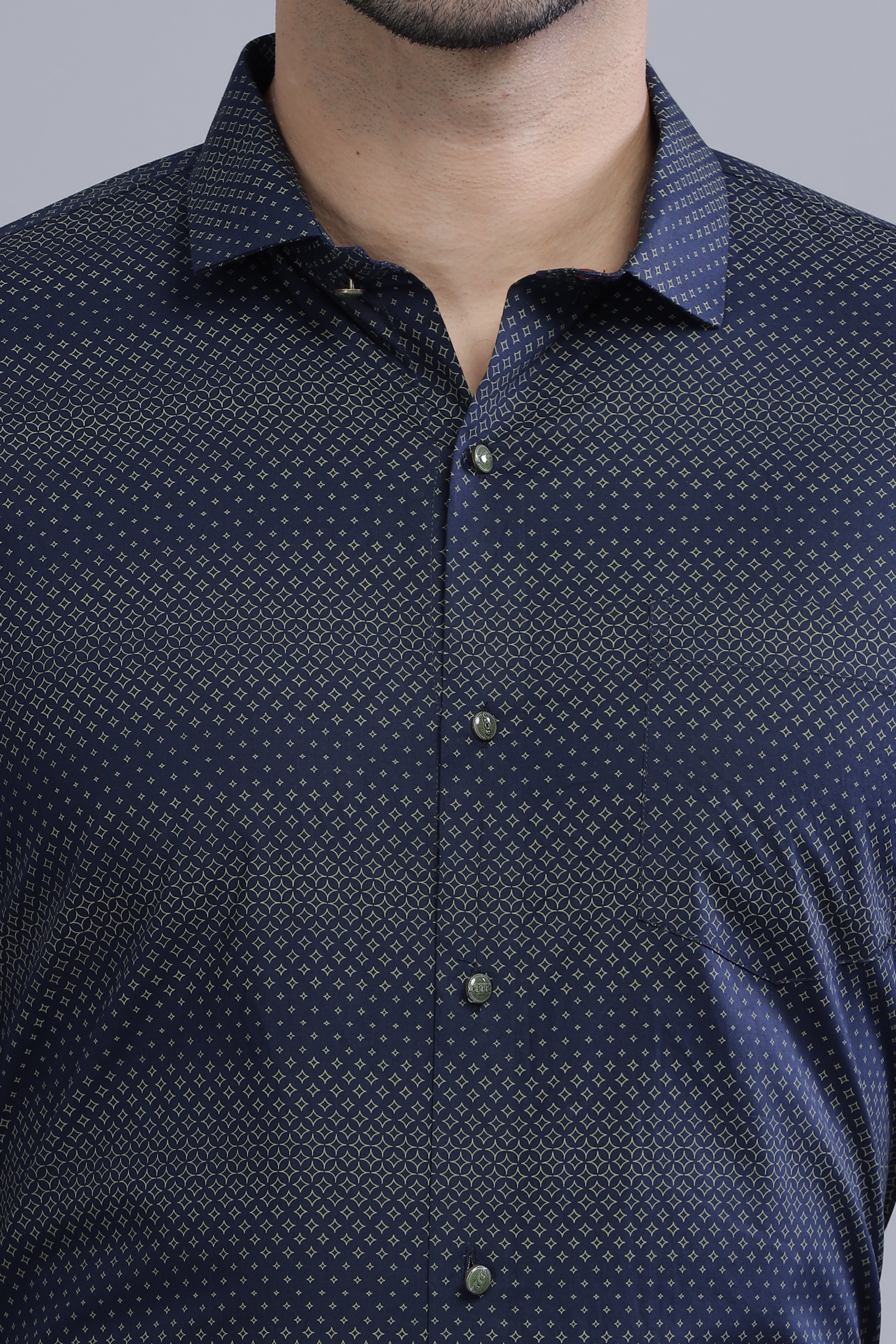 Full Sleeves Navy Blue Regular Printed Shirt